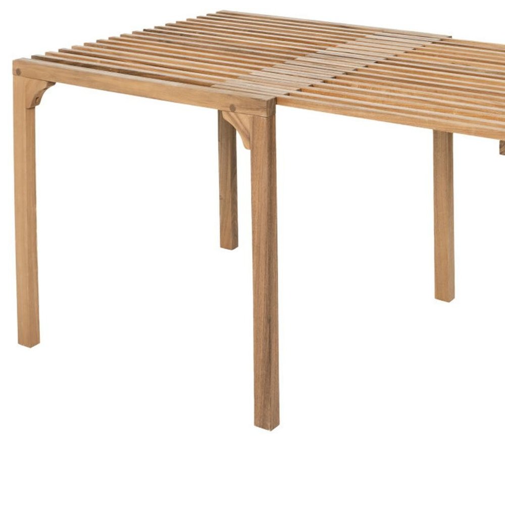 60" Natural Solid Wood Extendable Outdoor Dining Table. Outdoor table isolated on a plain white background, showing a tan wood surface.