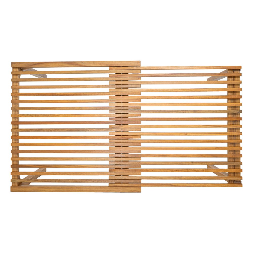 60" Natural Solid Wood Extendable Outdoor Dining Table. Outdoor table isolated on a plain white background, in a tan wood finish.