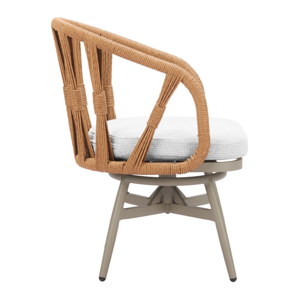 White and Gray Slipcovered Upholstery Open Back Swivel Dining Arm Chair