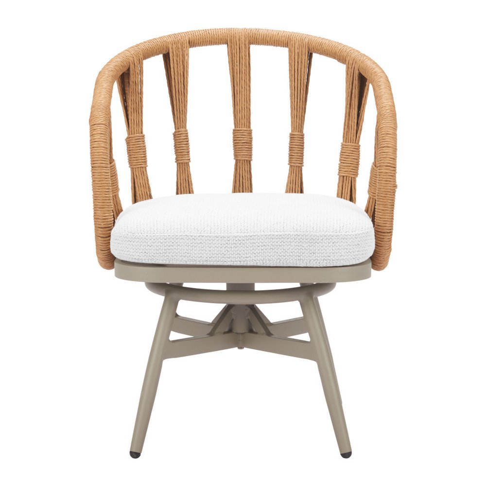 White and Gray Slipcovered Upholstery Open Back Swivel Dining Arm Chair