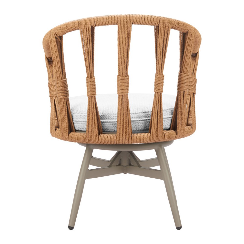 White and Gray Slipcovered Upholstery Open Back Swivel Dining Arm Chair