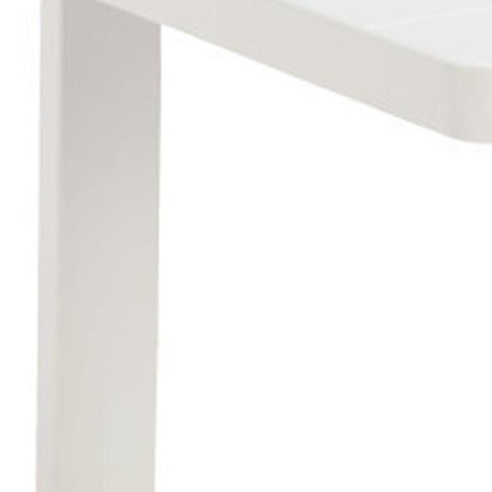43" White Aluminum Outdoor Coffee Table. Outdoor table isolated on a plain white background, showing a white metal surface.