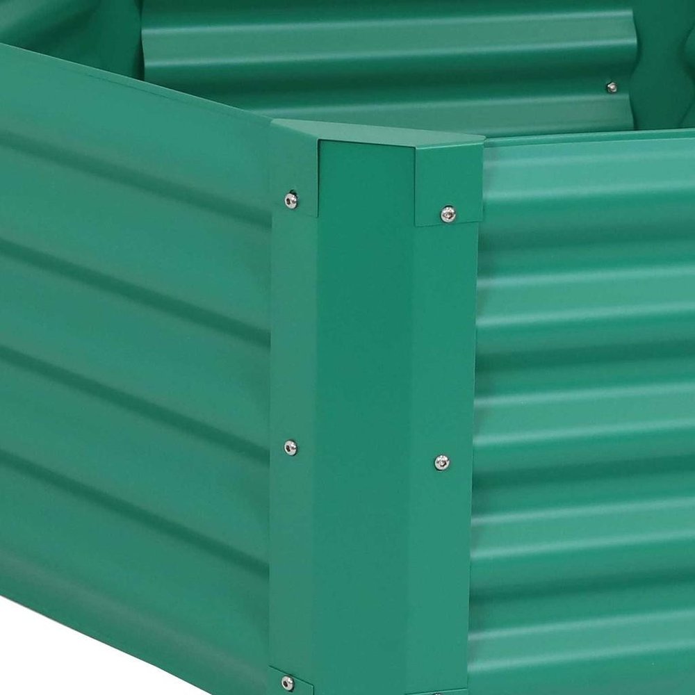 16" X 41" Green Steel Hexagon Planter Box. Outdoor planter in green metal.