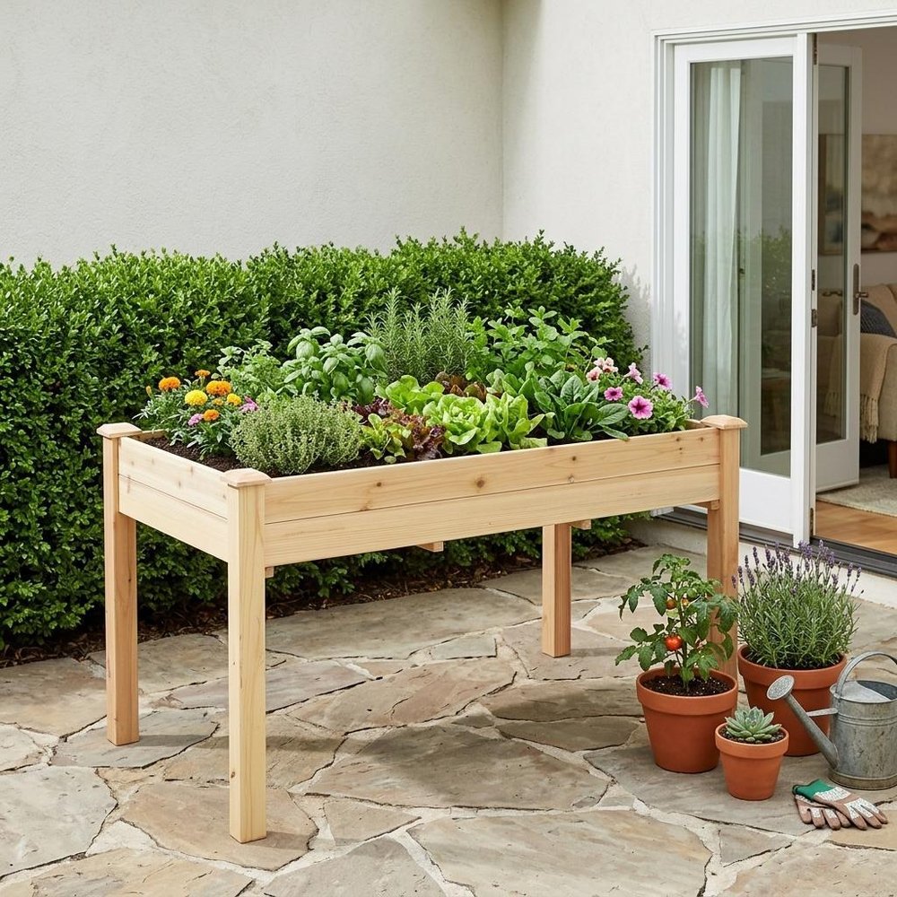 49" X 25" Natural Rectangular Raised Garden Bed