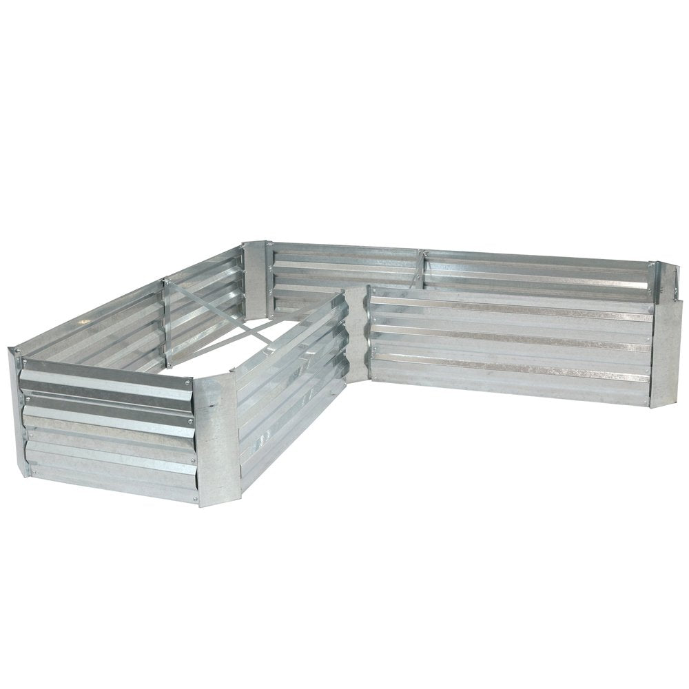 12" X 60" Silver Steel L Shape Raised Garden Bed. Outdoor planter isolated on a plain white background, in a silver metal finish.