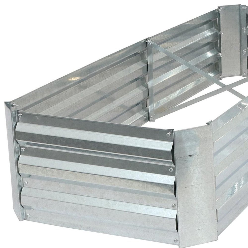 12" X 60" Silver Steel L Shape Raised Garden Bed. Outdoor planter isolated on a plain white background, showing a silver metal surface.