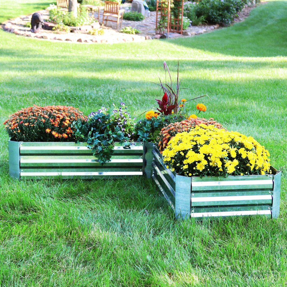 12" X 60" Silver Steel L Shape Raised Garden Bed.