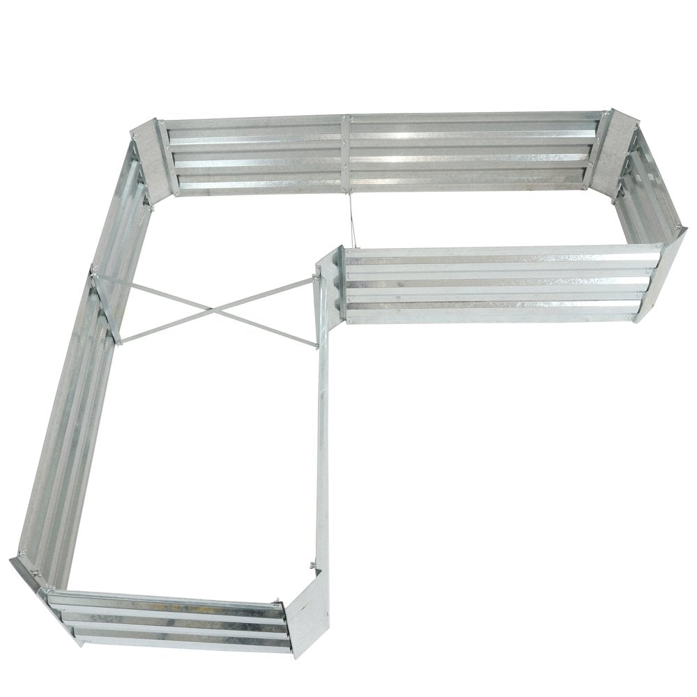 12" X 60" Silver Steel L Shape Raised Garden Bed. Outdoor planter isolated on a plain white background, showing a silver metal surface.