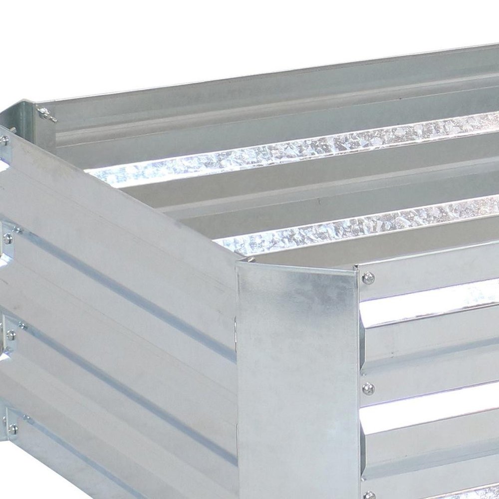 12" X 48" Silver Metal Rectangular Raised Garden Bed. Outdoor planter isolated on a plain white background, in a silver metal finish.