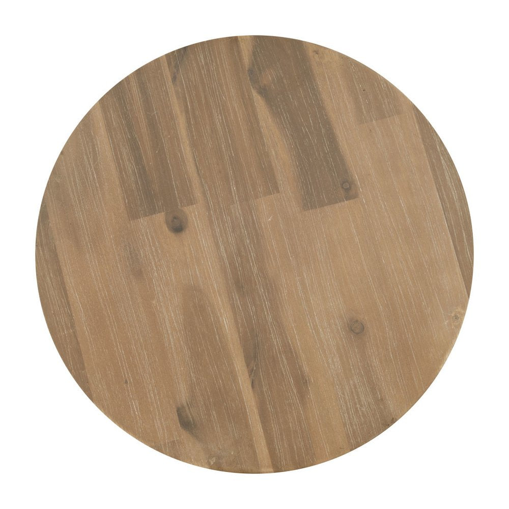 14" Natural Solid Wood Round Outdoor Side Table. Outdoor table isolated on a plain white background, showing a tan wood surface.