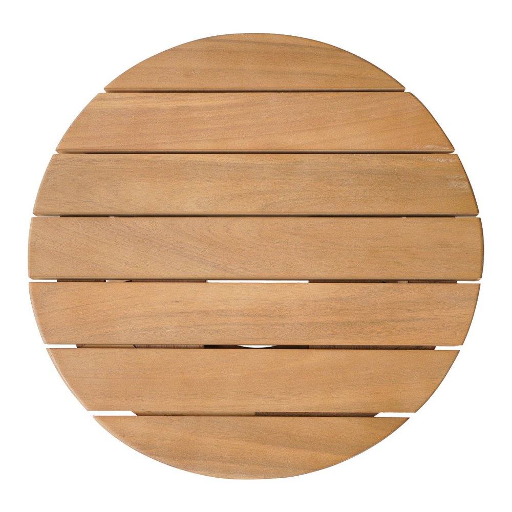 16" Natural Solid Wood Round Outdoor Side Table. Outdoor table isolated on a plain white background, finished in tan wood.