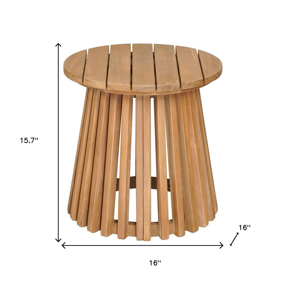 16" Natural Solid Wood Round Outdoor Side Table