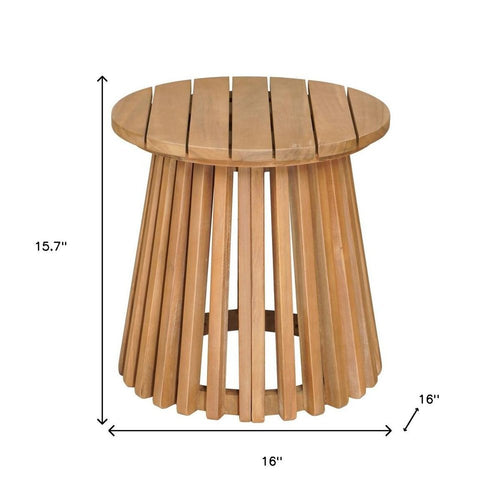 16" Natural Solid Wood Round Outdoor Side Table