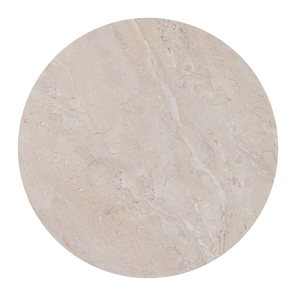 16" Beige and Natural Stone and Solid Wood Round Outdoor Side Table