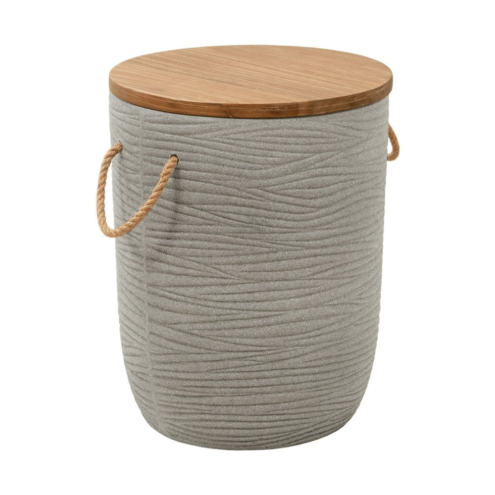 14" Natural and Gray Solid Wood and Faux Concrete Round Outdoor Side Table