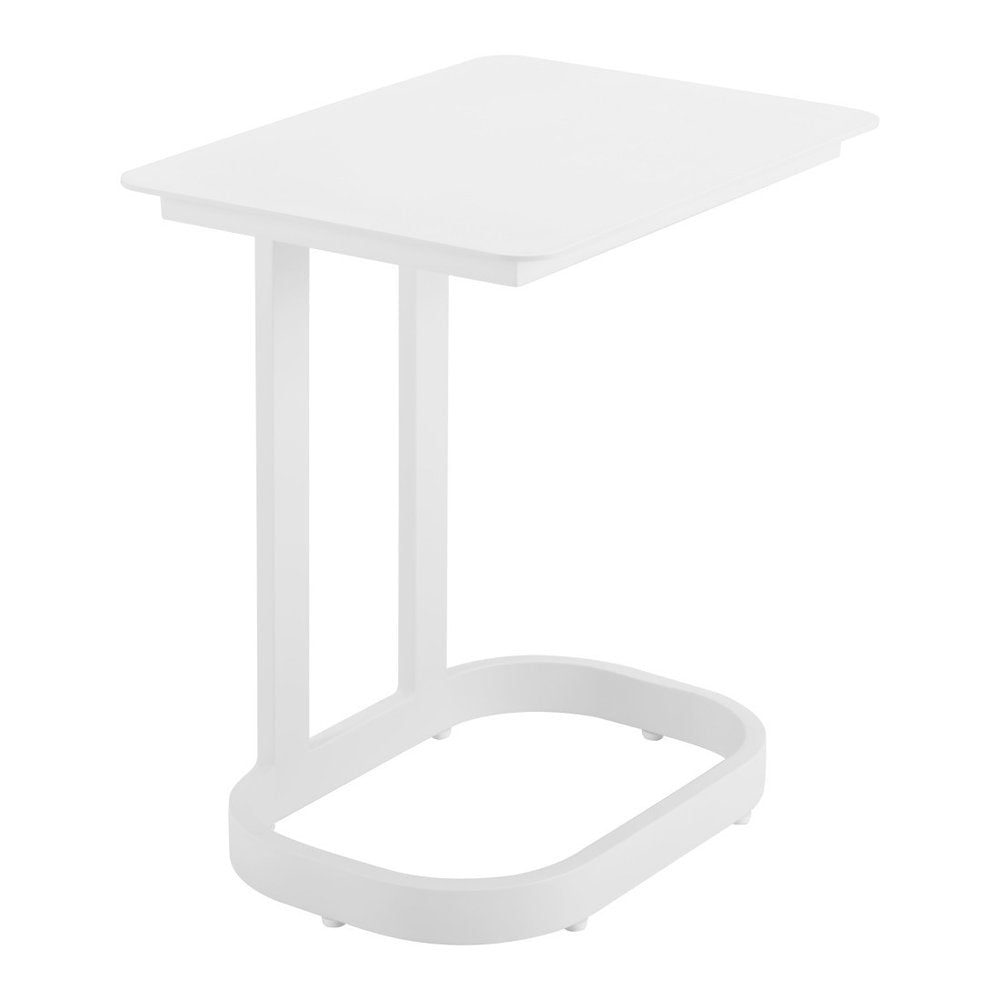 22" White Aluminum Outdoor Side Table. Outdoor table isolated on a plain white background, showing a white metal surface.