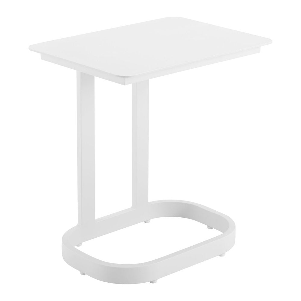 22" White Aluminum Outdoor Side Table. Outdoor table isolated on a plain white background, finished in white metal.
