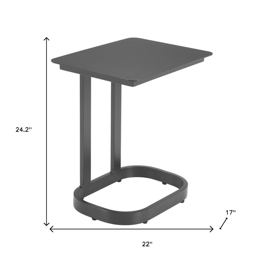 22" Black Aluminum Outdoor Side Table. Outdoor table isolated on a plain white background, finished in black metal.