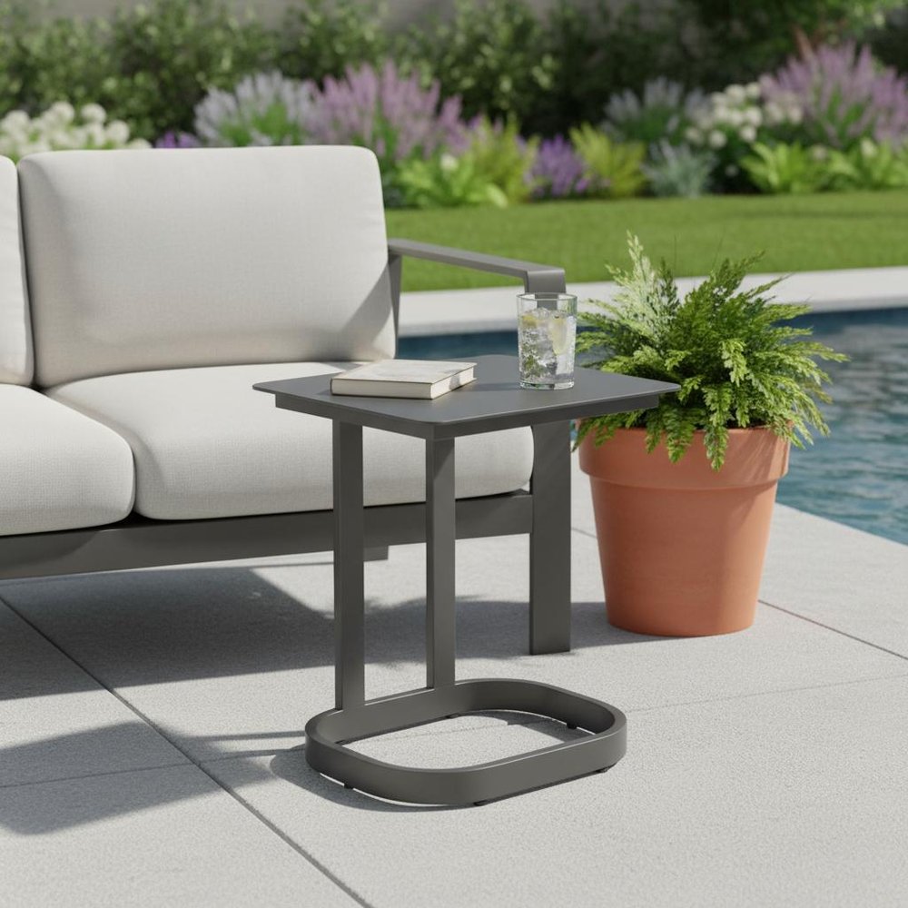 22" Black Aluminum Outdoor Side Table