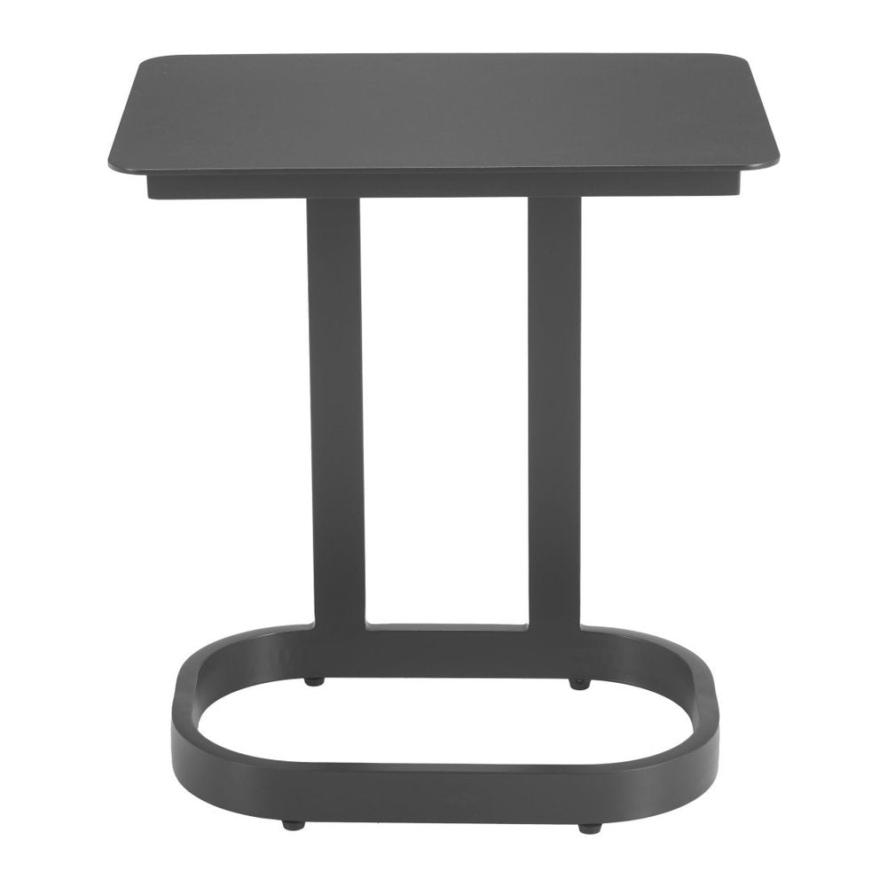 22" Black Aluminum Outdoor Side Table. Outdoor table isolated on a plain white background, finished in black metal.