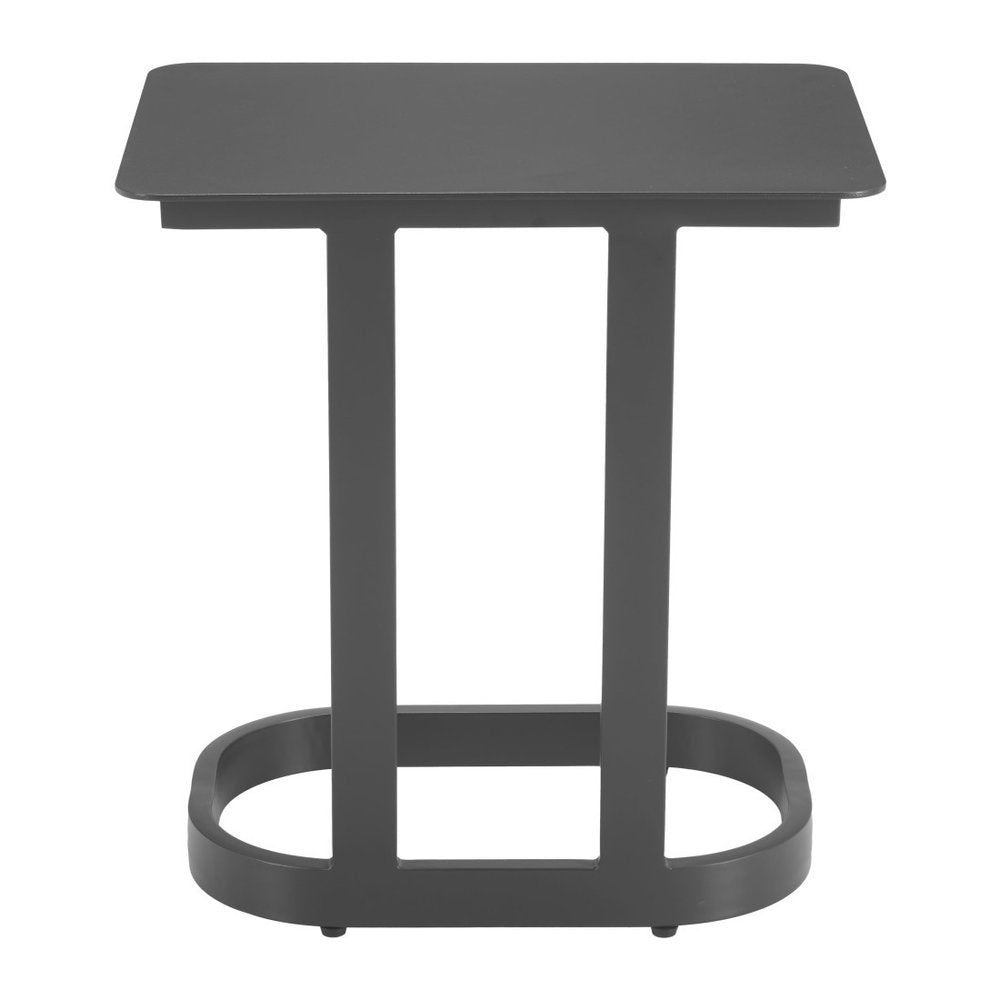 22" Black Aluminum Outdoor Side Table. Outdoor table isolated on a plain white background, in a black metal finish.