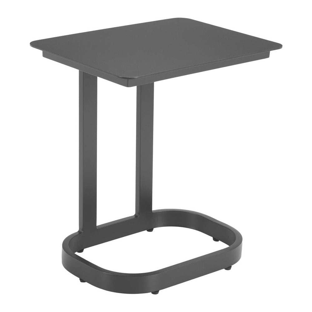 22" Black Aluminum Outdoor Side Table. Outdoor table isolated on a plain white background, finished in black metal.
