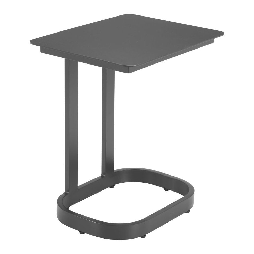 22" Black Aluminum Outdoor Side Table. Outdoor table isolated on a plain white background, finished in black metal.