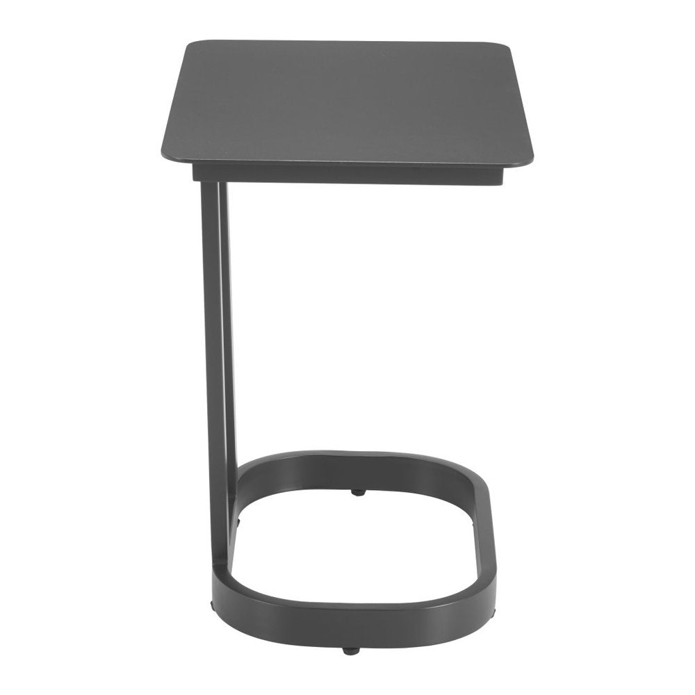 22" Black Aluminum Outdoor Side Table. Outdoor table isolated on a plain white background, showing a black metal surface.