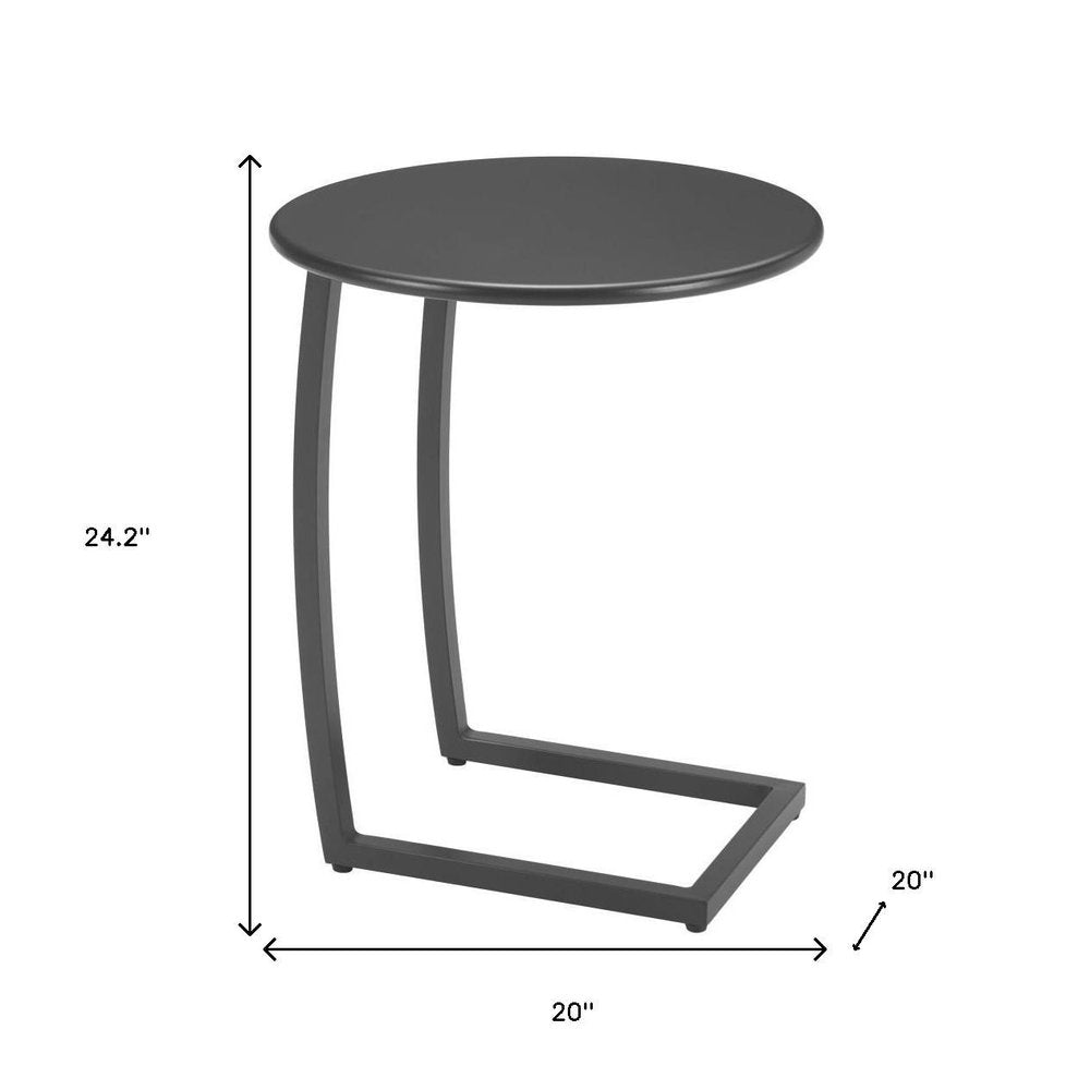 20" Black Aluminum Round Outdoor Side Table. Outdoor table isolated on a plain white background, showing a black metal surface.