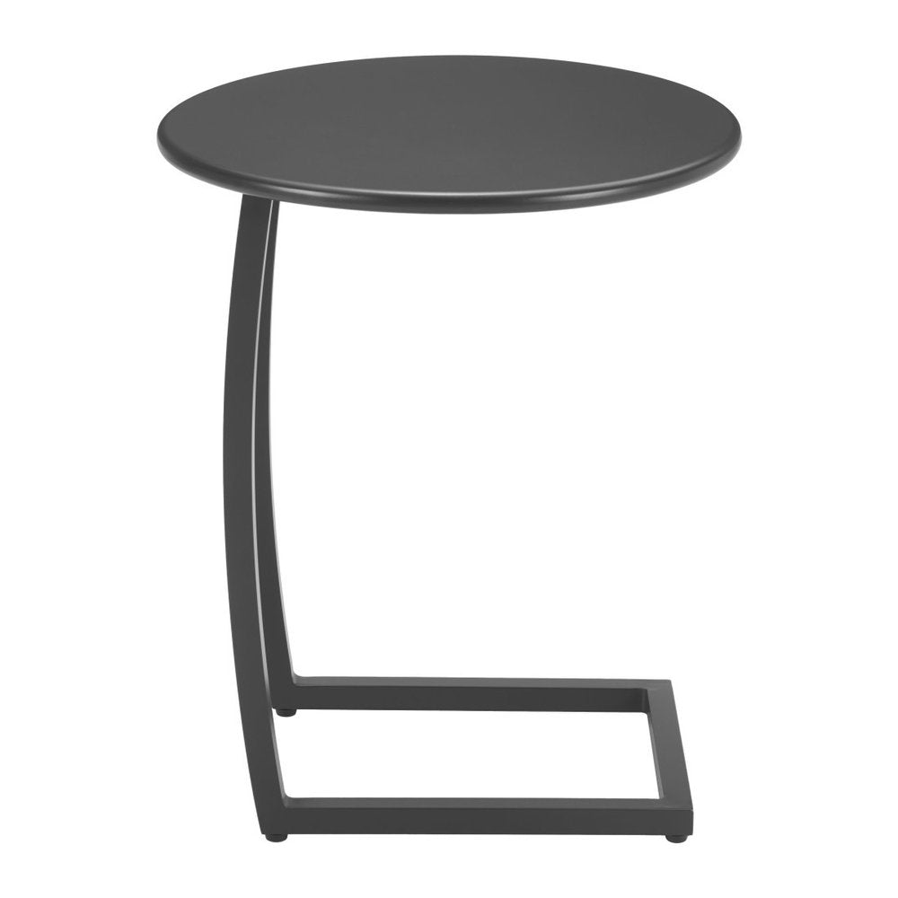 20" Black Aluminum Round Outdoor Side Table. Outdoor table isolated on a plain white background, showing a black metal surface.