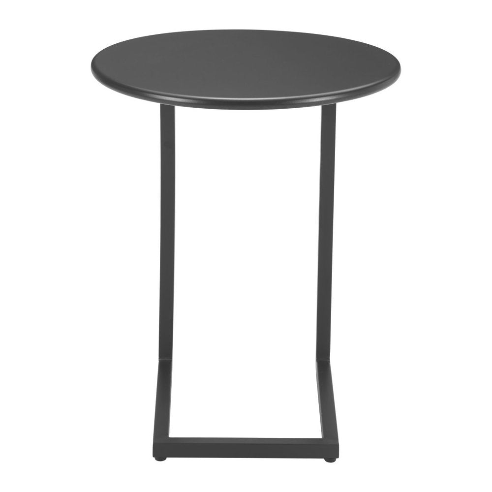20" Black Aluminum Round Outdoor Side Table. Outdoor table isolated on a plain white background, in a black metal finish.