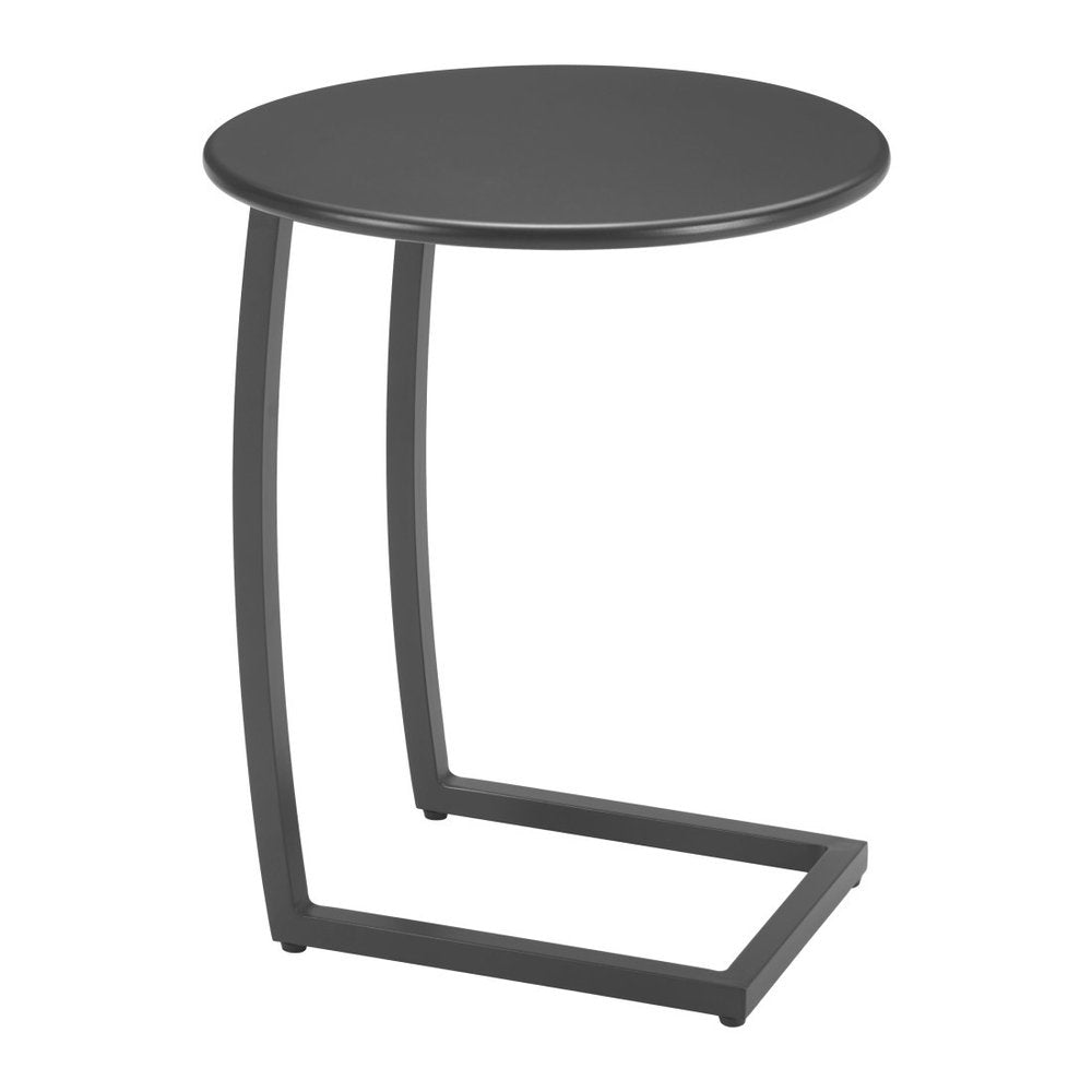 20" Black Aluminum Round Outdoor Side Table. Outdoor table isolated on a plain white background, showing a black metal surface.