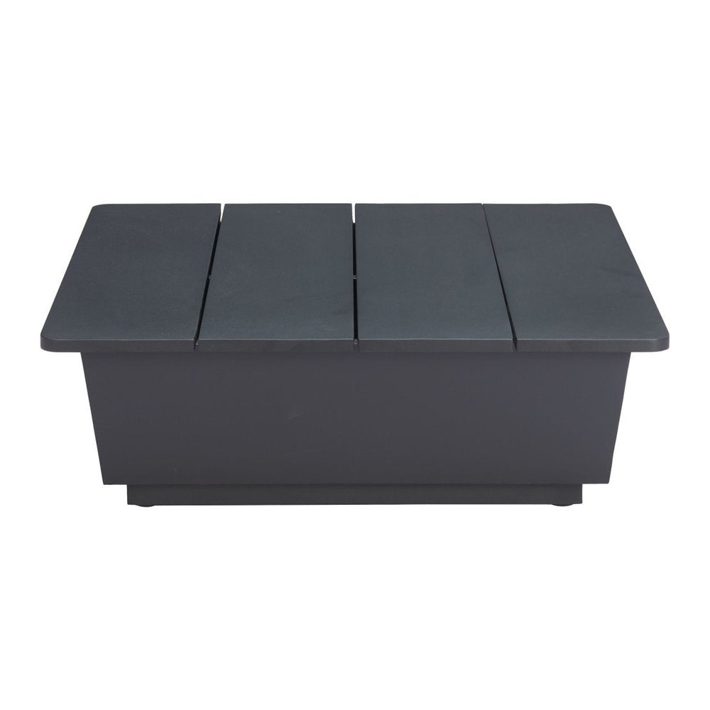 32" Gray Aluminum Square Outdoor Coffee Table. Outdoor table isolated on a plain white background, in a gray metal finish.