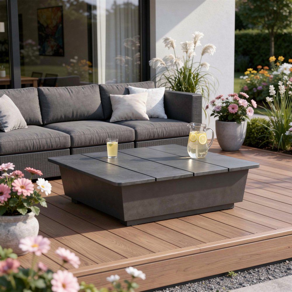 32" Gray Aluminum Square Outdoor Coffee Table
