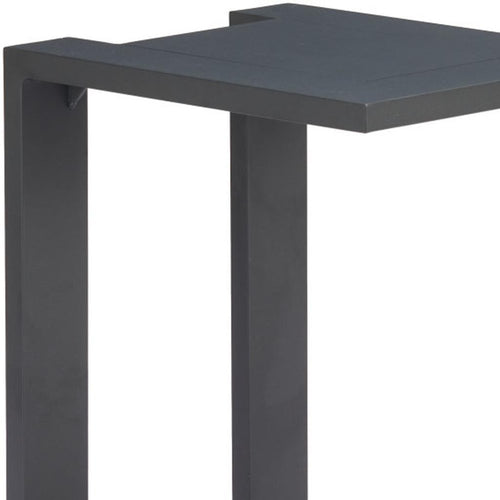 Black aluminum outdoor side table with a modern design against a white background.