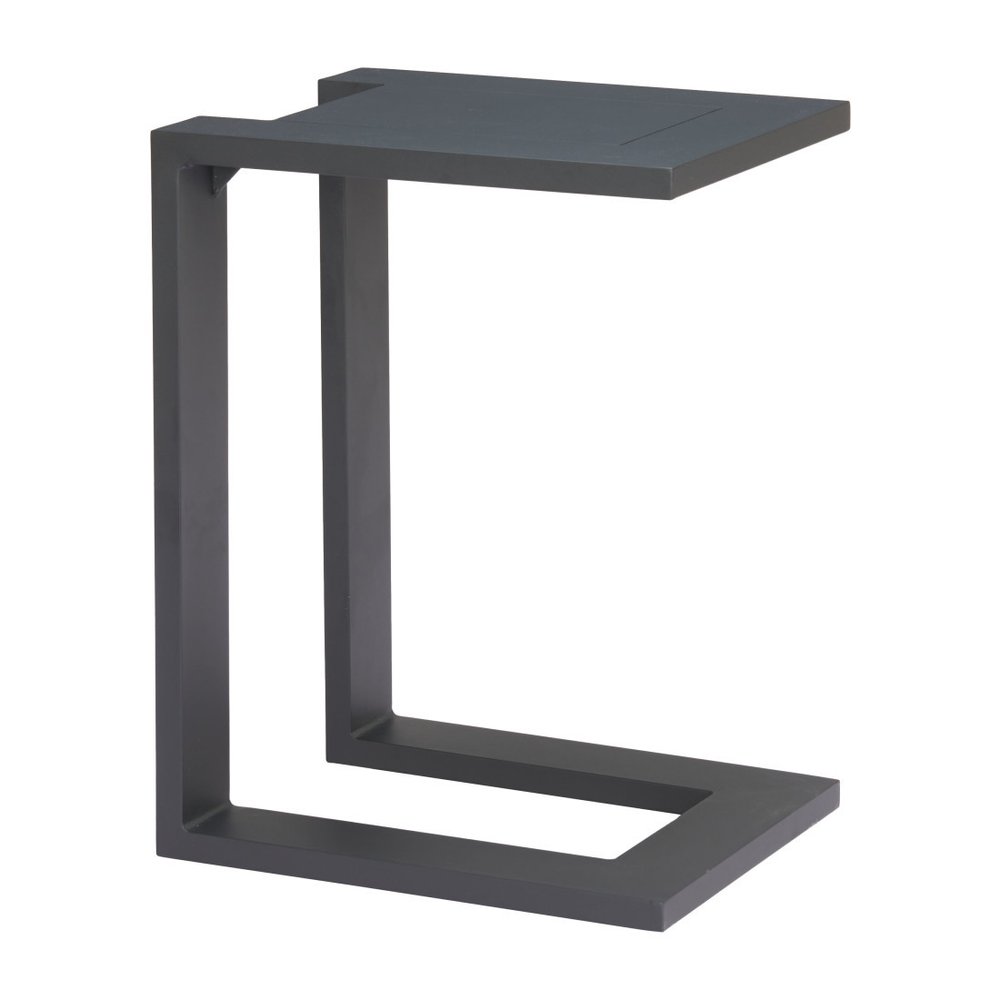 18" Black Aluminum Outdoor Side Table. Outdoor table isolated on a plain white background, finished in black metal.