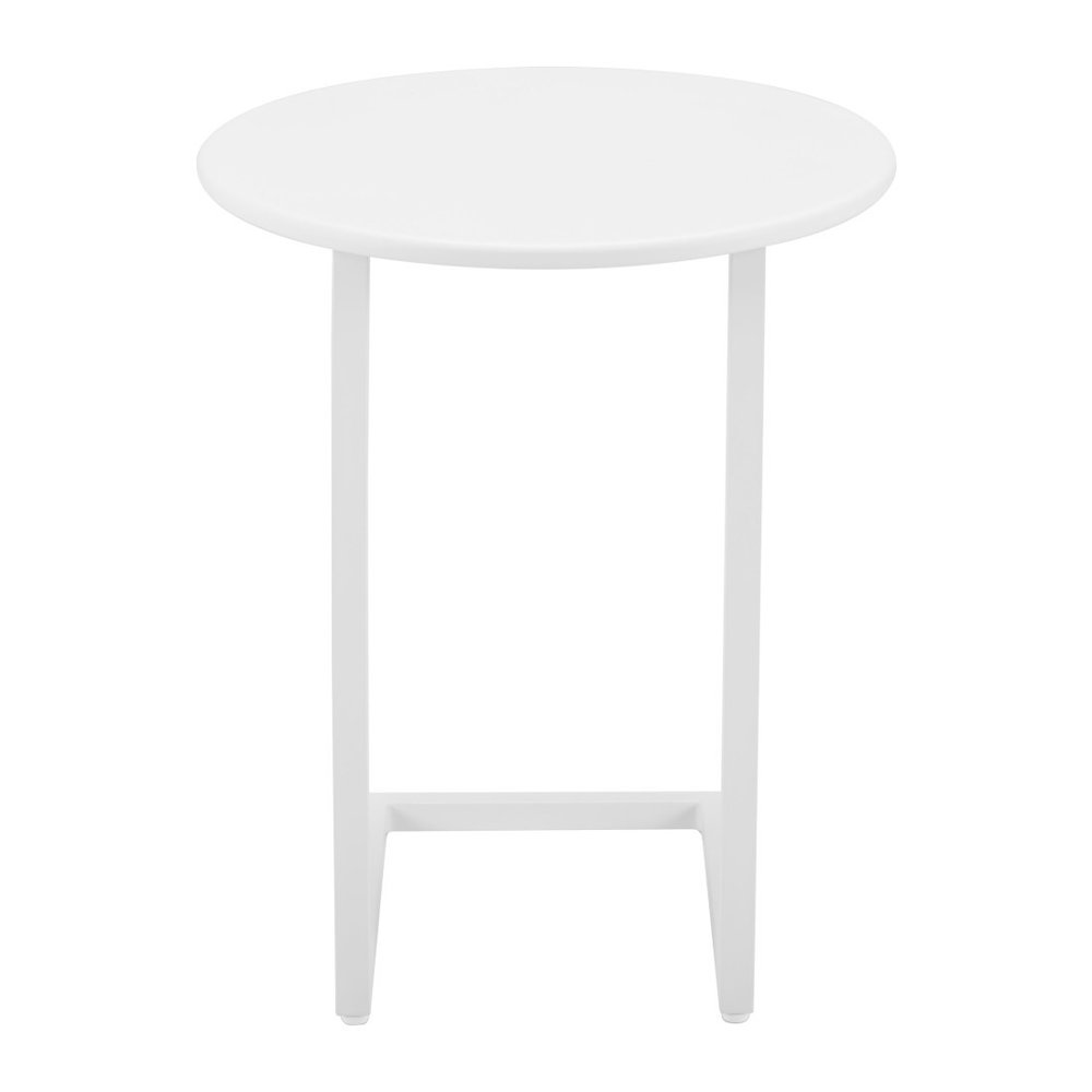 20" White Aluminum Round Outdoor Side Table. Outdoor table isolated on a plain white background, in a white metal finish.