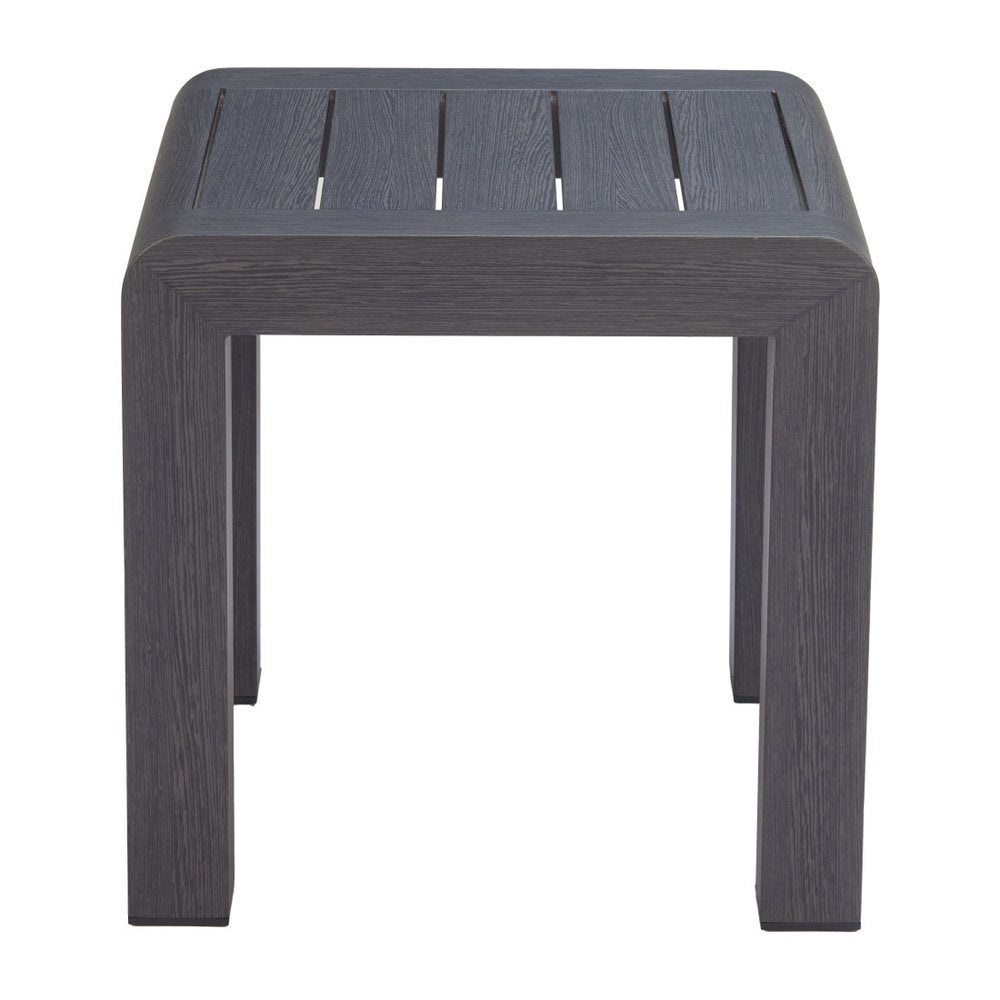 23" Black Aluminum Square Outdoor Side Table. Outdoor table isolated on a plain white background, finished in black metal.
