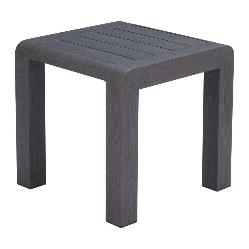 23" Black Aluminum Square Outdoor Side Table. Outdoor table isolated on a plain white background, in a black metal finish.