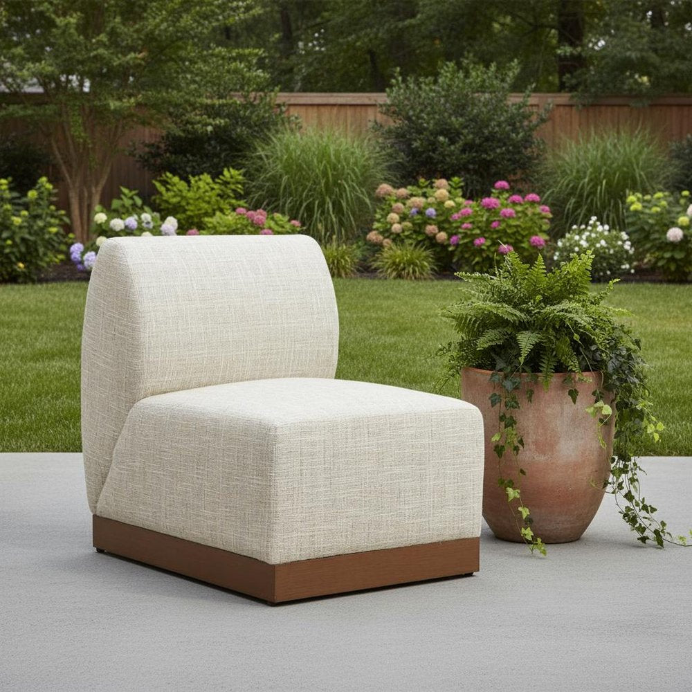 24" Beige Aluminum Outdoor Accent Chair