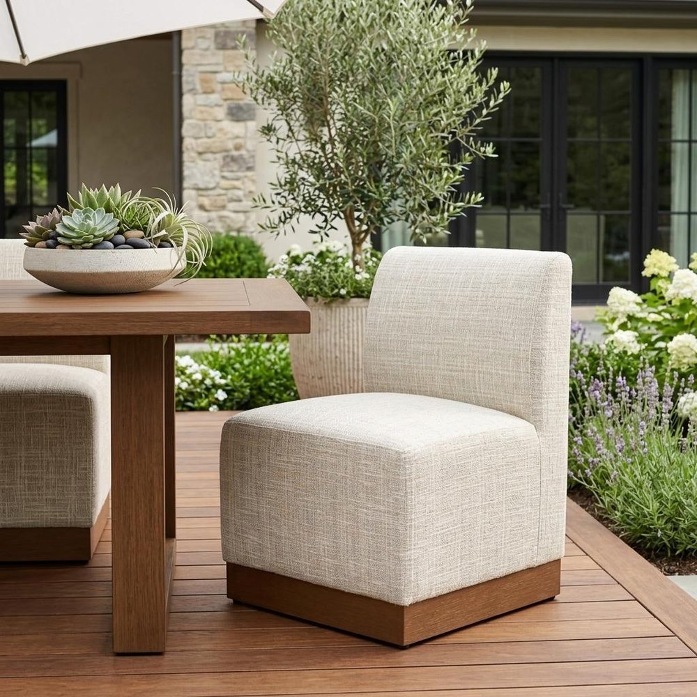 24" Beige Aluminum Outdoor Accent Chair