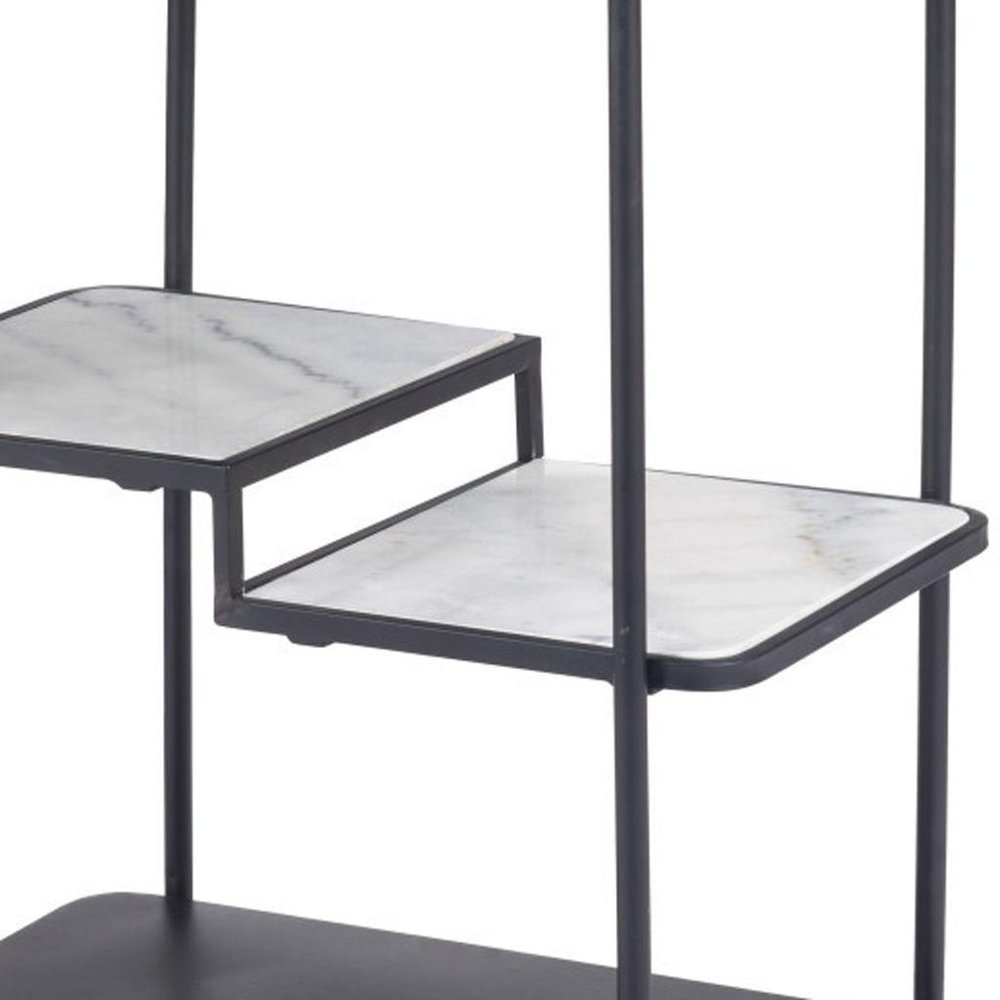 25" Black Steel and Faux Marble Glass Rolling Bar Cart