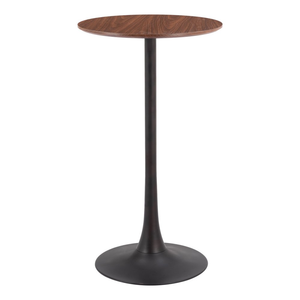 24" Brown and Black Wood and Steel Rounded Bar Table