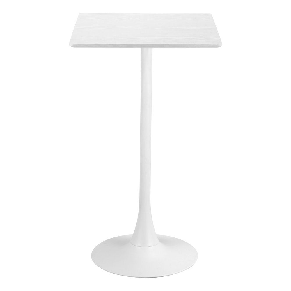 24" White Wood and Steel Square Bar Table. Bar & restaurant table isolated on a plain white background, showing a white metal surface.