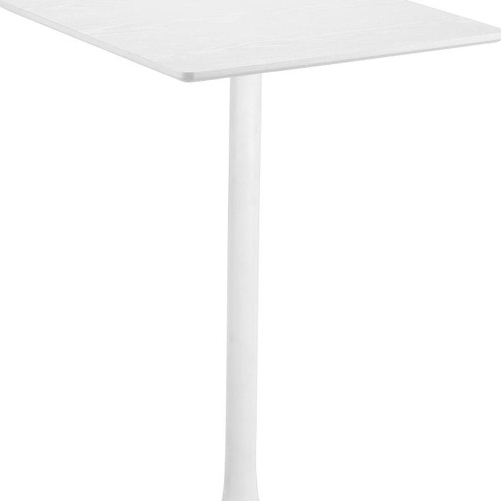 24" White Wood and Steel Square Bar Table. Bar & restaurant table isolated on a plain white background, showing a white metal surface.