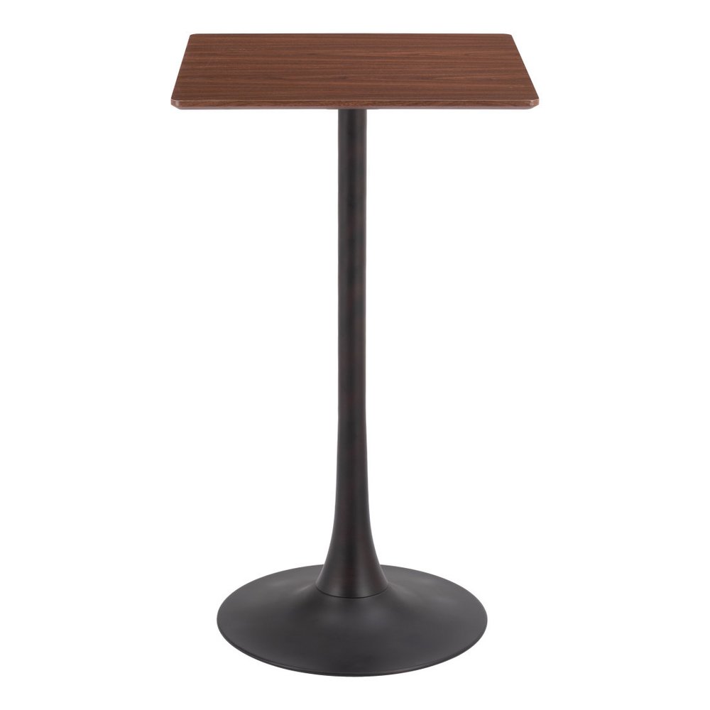 24" Brown and Black Wood and Steel Square Bar Table. Bar & restaurant table isolated on a plain white background, in a black metal finish.