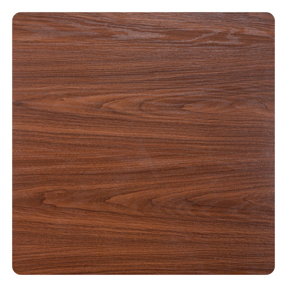 24" Brown and Black Wood and Steel Square Bar Table. Bar & restaurant table isolated on a plain white background, showing a black metal surface.