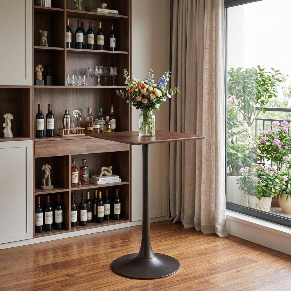 24" Brown and Black Wood and Steel Square Bar Table. Bar & restaurant table in black metal.