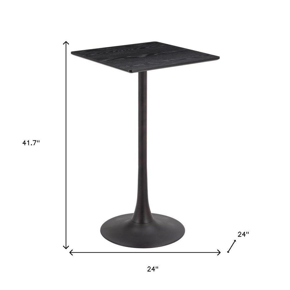 24" Black Wood and Steel Square Bar Table. Bar & restaurant table isolated on a plain white background, showing a black metal surface.