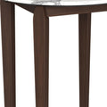 32" White and Brown Faux Marble and Solid Wood Rounded Bar Table. Bar & restaurant table isolated on a plain white background, showing a brown wood surface.